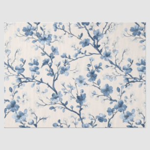 Blaues Vintage-Blumen-Toile-Muster (4) Seidenpapier
