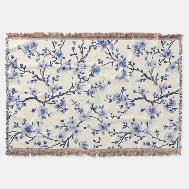 Blaues Vintage-Blumen-Toile-Muster (5) Decke (Vorderseite)