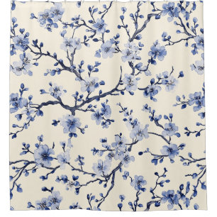 Blaues Vintage-Blumen-Toile-Muster (5) Duschvorhang