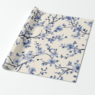 Blaues Vintage-Blumen-Toile-Muster (5) Geschenkpapier