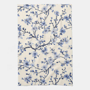 Blaues Vintage-Blumen-Toile-Muster (5) Geschirrtuch