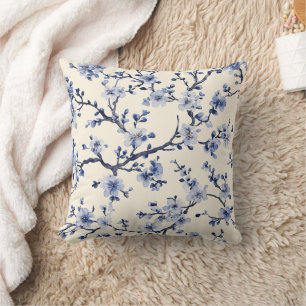Blaues Vintage-Blumen-Toile-Muster (5) Kissen