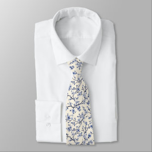 Blaues Vintage-Blumen-Toile-Muster (5) Krawatte