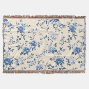 Blaues Vintage-Blumen-Toile-Muster (6) Decke