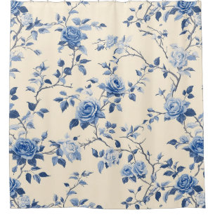 Blaues Vintage-Blumen-Toile-Muster (6) Duschvorhang