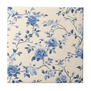 Blaues Vintage-Blumen-Toile-Muster (6) Fliese
