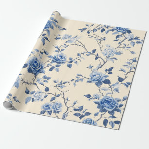 Blaues Vintage-Blumen-Toile-Muster (6) Geschenkpapier