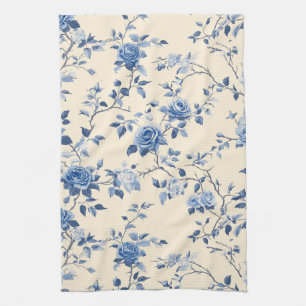 Blaues Vintage-Blumen-Toile-Muster (6) Geschirrtuch