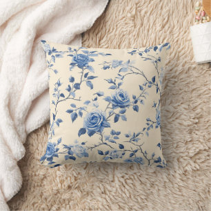 Blaues Vintage-Blumen-Toile-Muster (6) Kissen