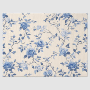Blaues Vintage-Blumen-Toile-Muster (6) Seidenpapier