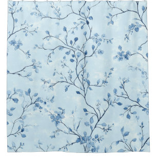 Blaues Vintage-Blumen-Toile-Muster (7) Duschvorhang