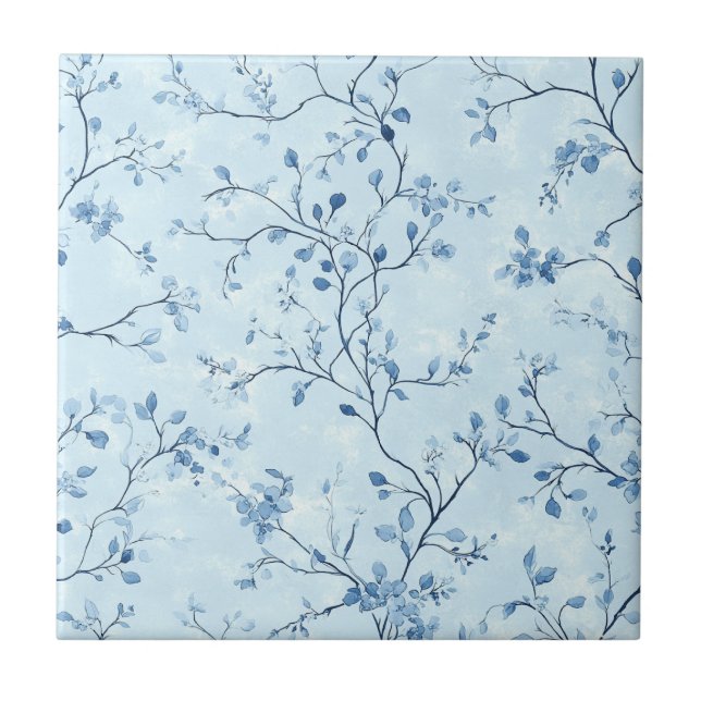 Blaues Vintage-Blumen-Toile-Muster (7) Fliese (Vorderseite)