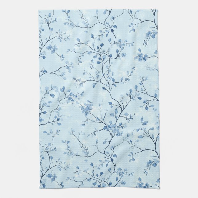 Blaues Vintage-Blumen-Toile-Muster (7) Geschirrtuch (Vertikal)
