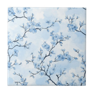 Blaues Vintage-Blumen-Toile-Muster (8) Fliese