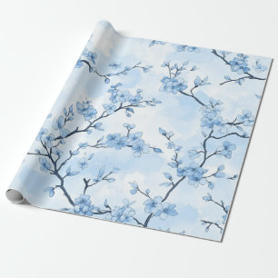 Blaues Vintage-Blumen-Toile-Muster (8) Geschenkpapier