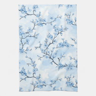 Blaues Vintage-Blumen-Toile-Muster (8) Geschirrtuch