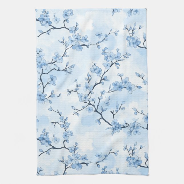 Blaues Vintage-Blumen-Toile-Muster (8) Geschirrtuch (Vertikal)