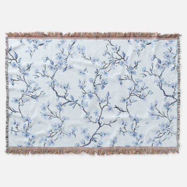 Blaues Vintage-Blumen-Toile-Muster (9) Decke (Vorderseite)
