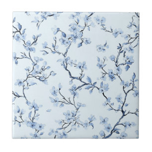 Blaues Vintage-Blumen-Toile-Muster (9) Fliese