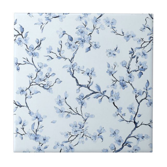 Blaues Vintage-Blumen-Toile-Muster (9) Fliese (Vorderseite)