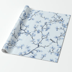Blaues Vintage-Blumen-Toile-Muster (9) Geschenkpapier