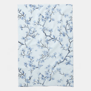 Blaues Vintage-Blumen-Toile-Muster (9) Geschirrtuch