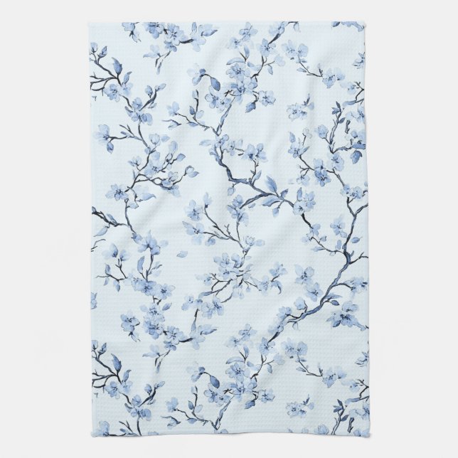 Blaues Vintage-Blumen-Toile-Muster (9) Geschirrtuch (Vertikal)