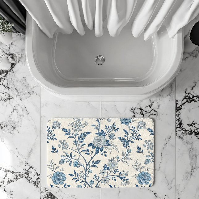 Blaues Vintage-Blumenmuster Badematte (Von Creator hochgeladen)