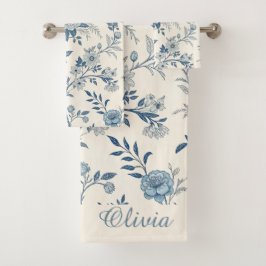 Blaues Vintage-Blumenmuster Badhandtuch Set