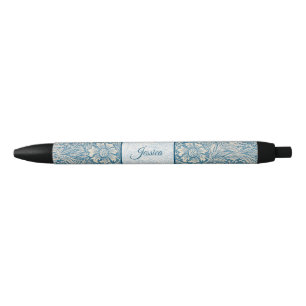 Blaues Vintage-Blumenmuster Eleganter Schriftname Kugelschreiber