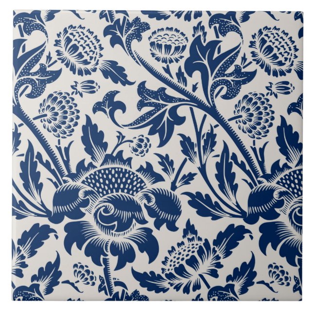 Blaues Vintage-Blumenmuster Fliese (Vorderseite)