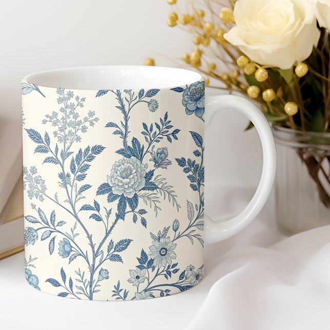 Blaues Vintage-Blumenmuster Kaffeetasse (Von Creator hochgeladen)