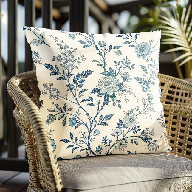 Blaues Vintage-Blumenmuster Kissen (Von Creator hochgeladen)