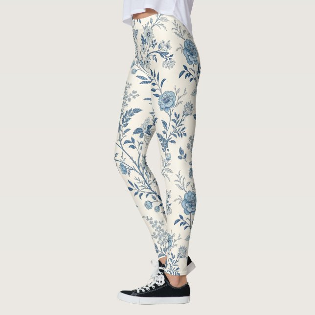 Blaues Vintage-Blumenmuster Leggings (Links)