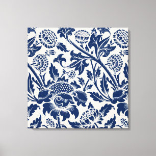 Blaues Vintage-Blumenmuster Leinwanddruck