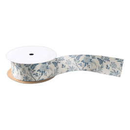 Blaues Vintage-Blumenmuster Satinband