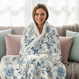 Blaues Vintage-Blumenmuster Sherpadecke