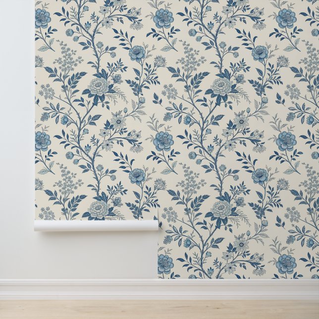Blaues Vintage-Blumenmuster Tapete (Anwendung)