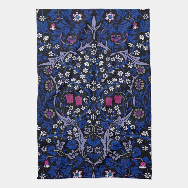 Blaues Vintage-Blumenmuster, William Morris Geschirrtuch (Vertikal)