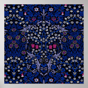 Blaues Vintage-Blumenmuster, William Morris Poster