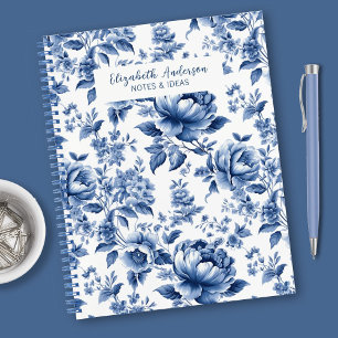 Blaues Vintage-Blumenrosenmuster Notizbuch