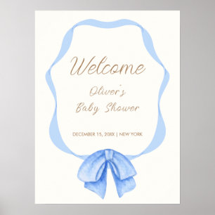 Blaues Vintage-Bogenband Jungen-Baby-Party-Willkom Poster