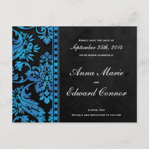 Blaues Vintage-Damask-Lace Save-the-Date Save The Date