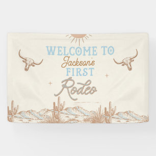 Blaues Vintage First Rodeo 1. Geburtstags-Willkomm Banner