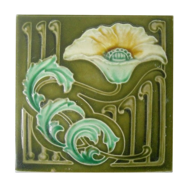 Blaues Vintage-Nouveau-Kunst-Blumendesign Fliese (Vorderseite)