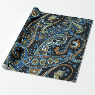 Blaues Vintage-Paisleymuster Geschenkpapier
