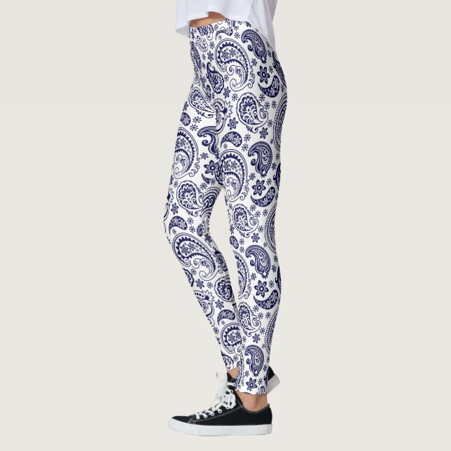 Blaues Vintage-Paisleymuster Leggings (Links)