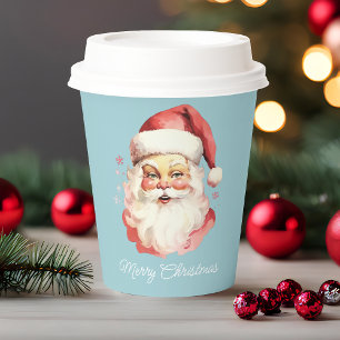 Blaues Vintage Retro Weihnachtsmann Frohe Weihnach Pappbecher