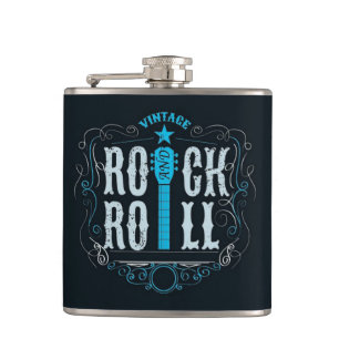 Blaues Vintage Rock & Roll Logo Flachmann
