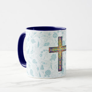 Blaues Vintager Stil - Glaube und Cross Tasse